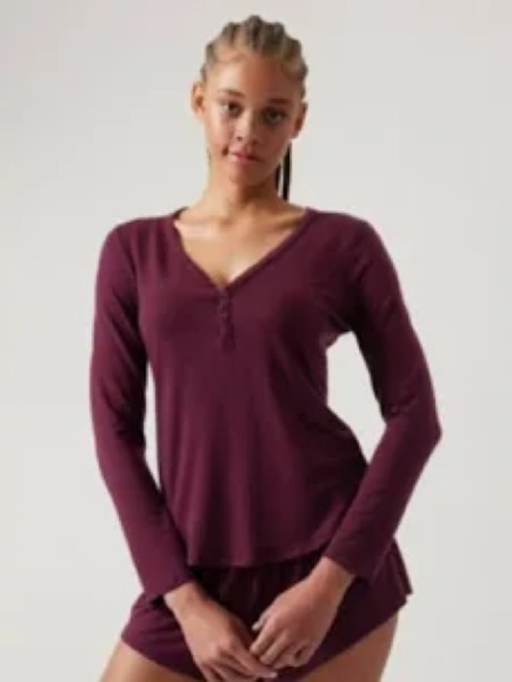 Athleta Long-Sleeve Henley Top in Deep Plum/Burgundy size Large